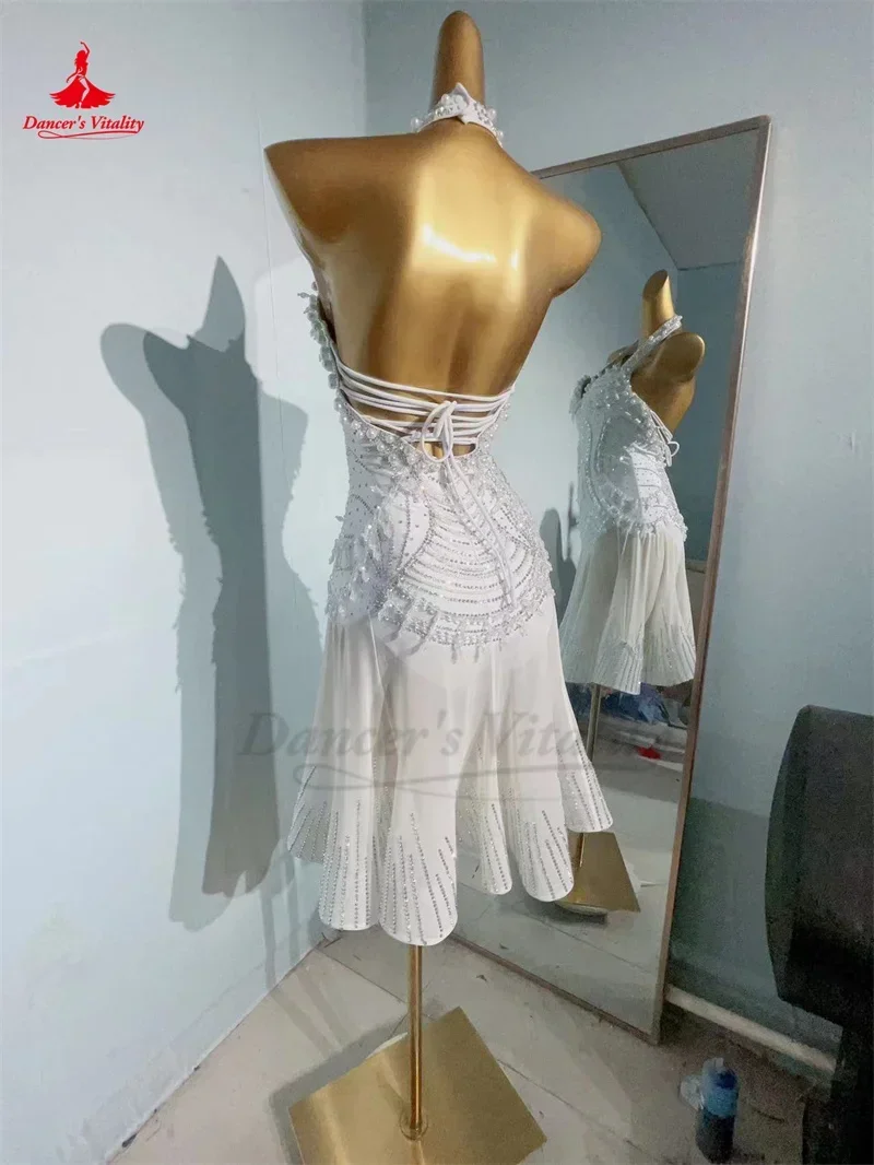 Robe de compétition de danse latine pour femmes, jupe de performance personnalisée, charbon AB, Régions ba, Chacha, tango, robes latines pour adultes et enfants