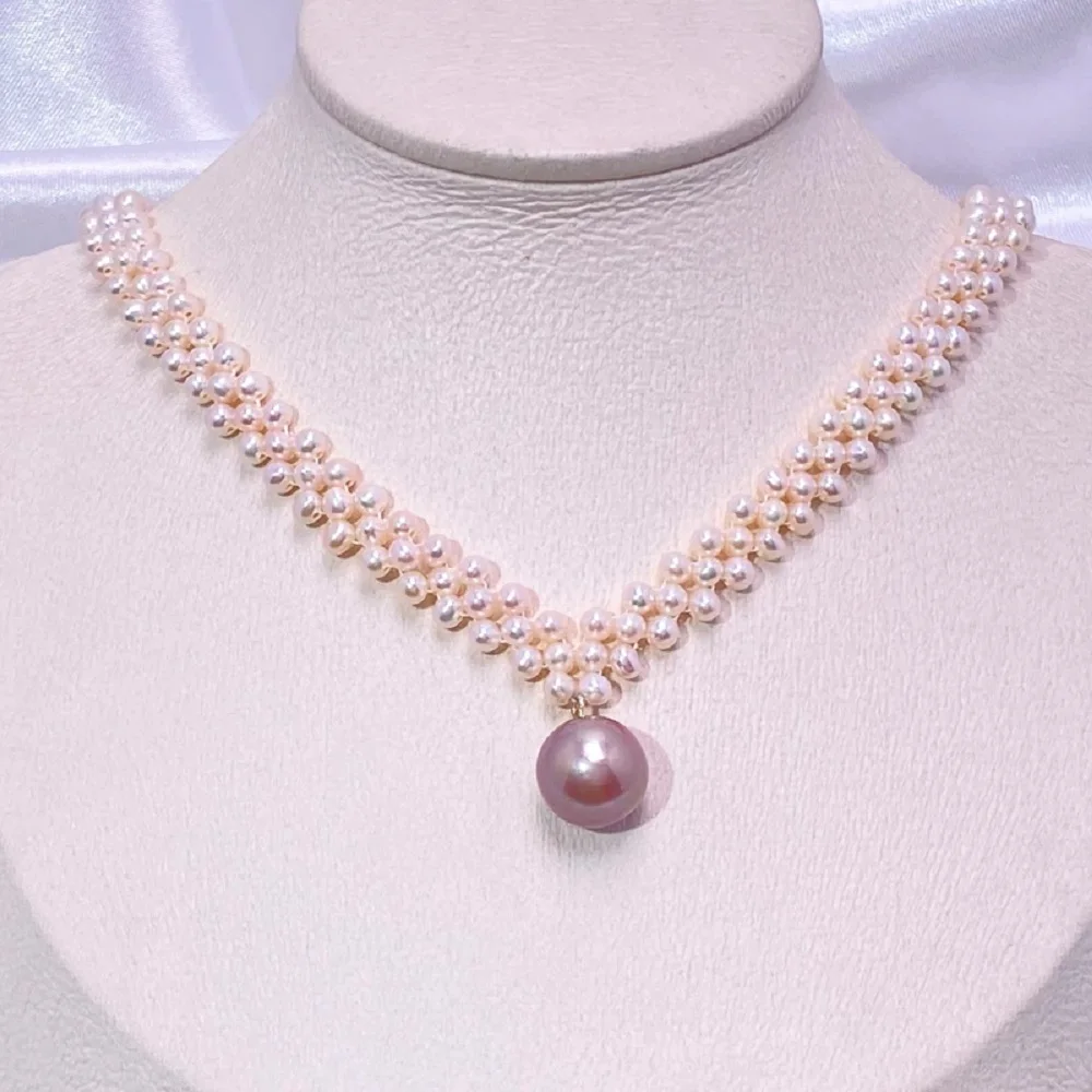 Hand woven necklace AAAA3-12mm natural pearl necklace, length 40+5cm