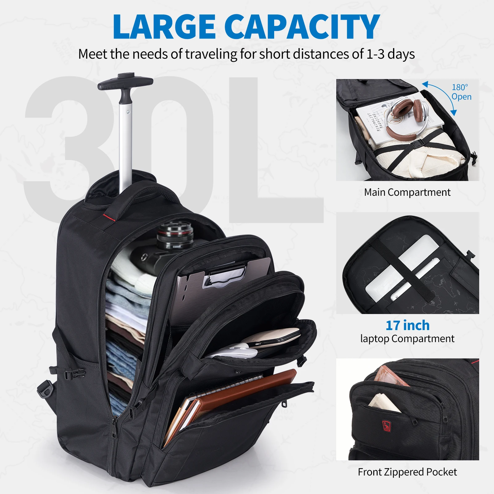 OIWAS Executive Hybrid Backpack - Transformable Roller Luggage with Telescopic Handle, Multi-Compartment Design for Men & Women