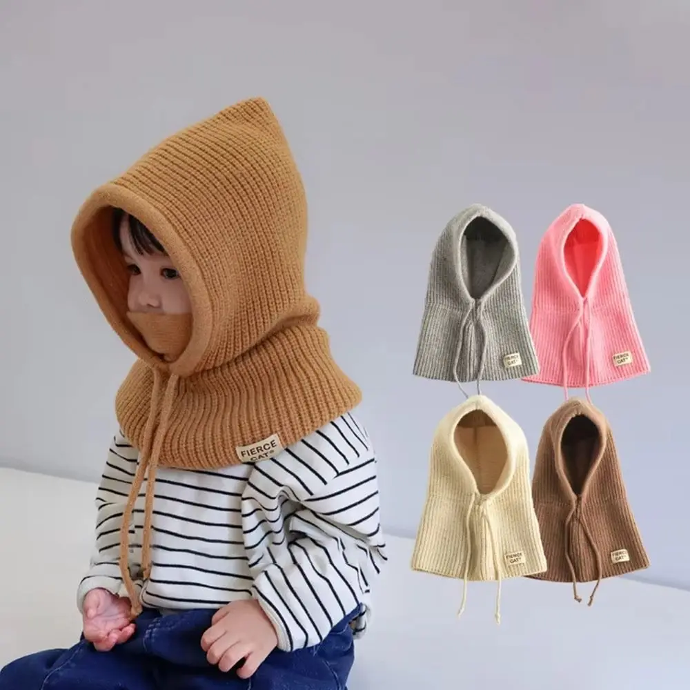 

Durable One-piece Baby Balaclava Hat Ears Neck Warm Kids Beanie Hats Knitted Cap Autumn and Winter