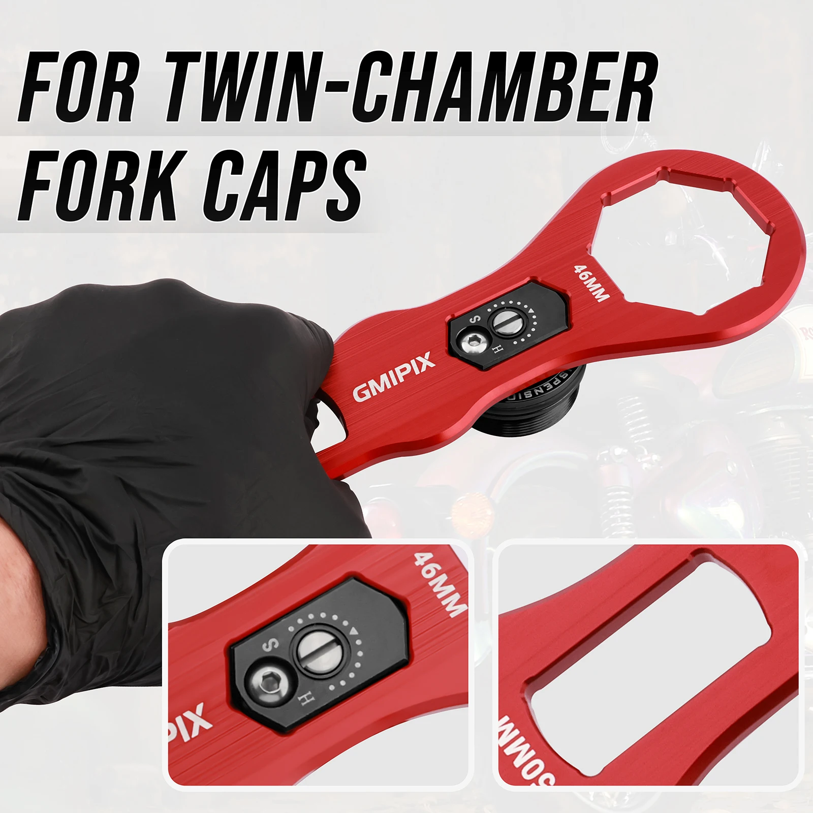 GMIPIX 46mm 50mm Fork Cap Wrench Motorcycle Fork Tube Cap Bolts Install and Removal Tool  for Octagonal Fork Cap