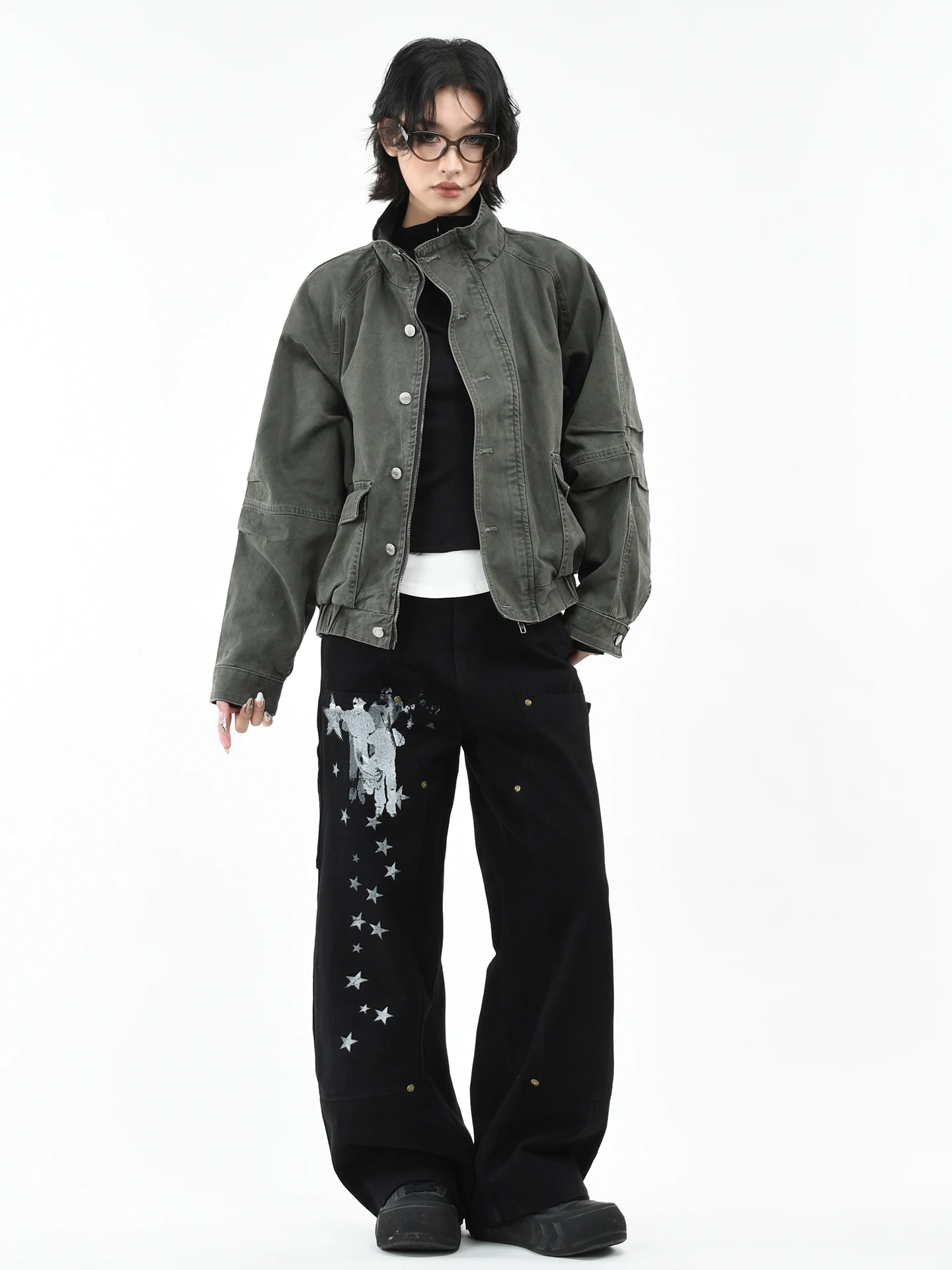 OV Original American Retro Washed Workwear Jacket Short Loose Shape Stand Collar Men's Women's Spring Fashion Outerwear