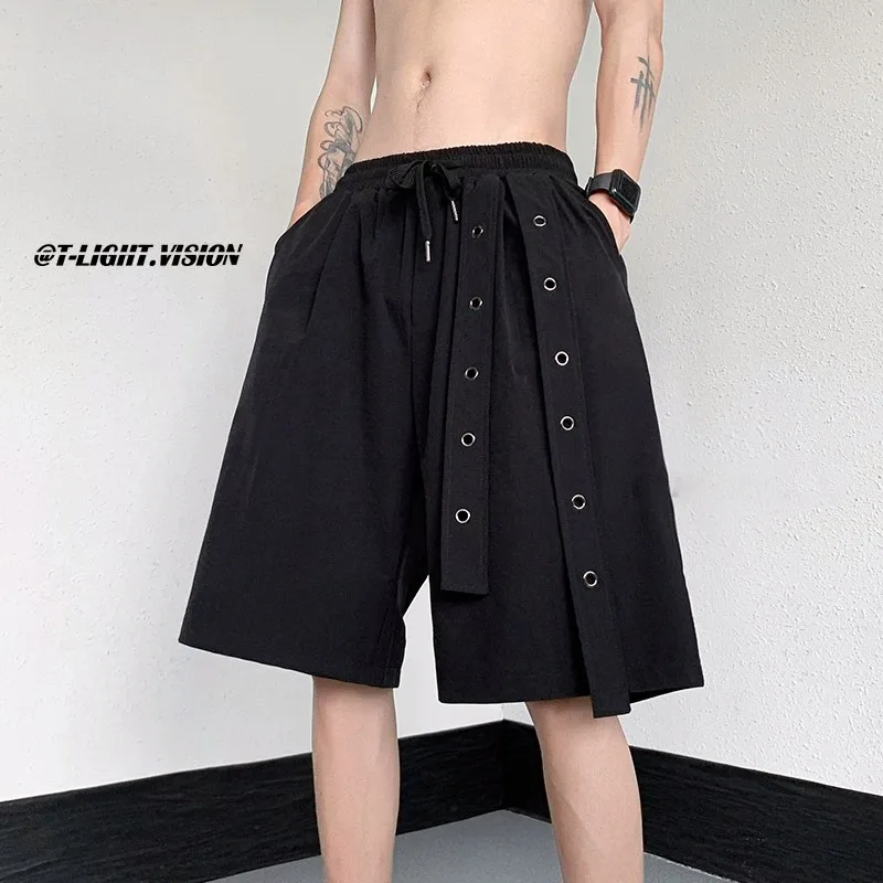 

Qui Dry Ice Silk Men's orts Oversize American High Street Trend Brand 6-Length Summer Thin Casual Pants Loose Fit Straigh...