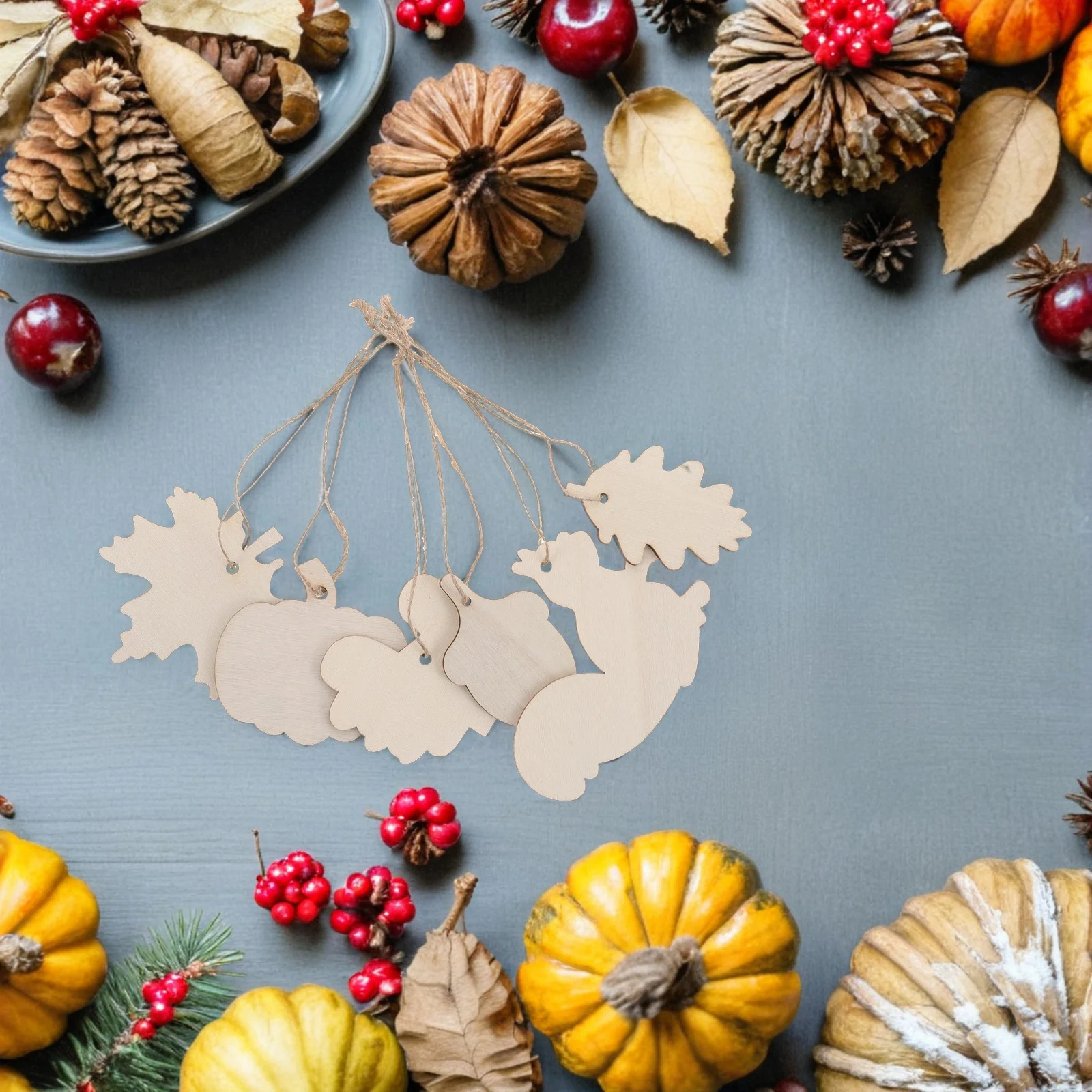 

60Pcs Thanksgiving Unfinished Wood Cutouts Pumpkin Squirrel Acorn Maple Leaves DIY Crafts Cutouts Autumn Decor Wood