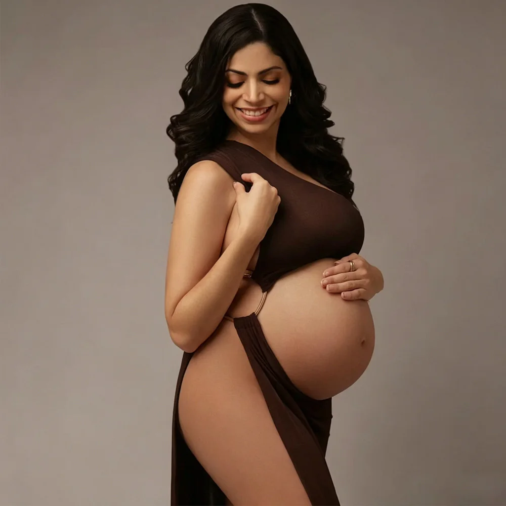 Pregnancy Photography Outfit One Shoulder Sleeveless Side Slit Dress  Photography Dress For Women Photography Studio Clothing view 2