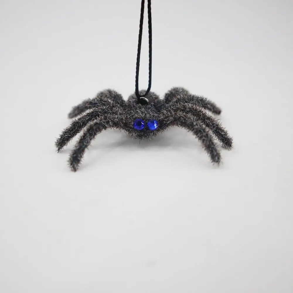 Funny Halloween Plush Spider Pendants Realistic 3D Flocking Black Spider Fake Cartoon Artificial Spider Bar Party Decoration