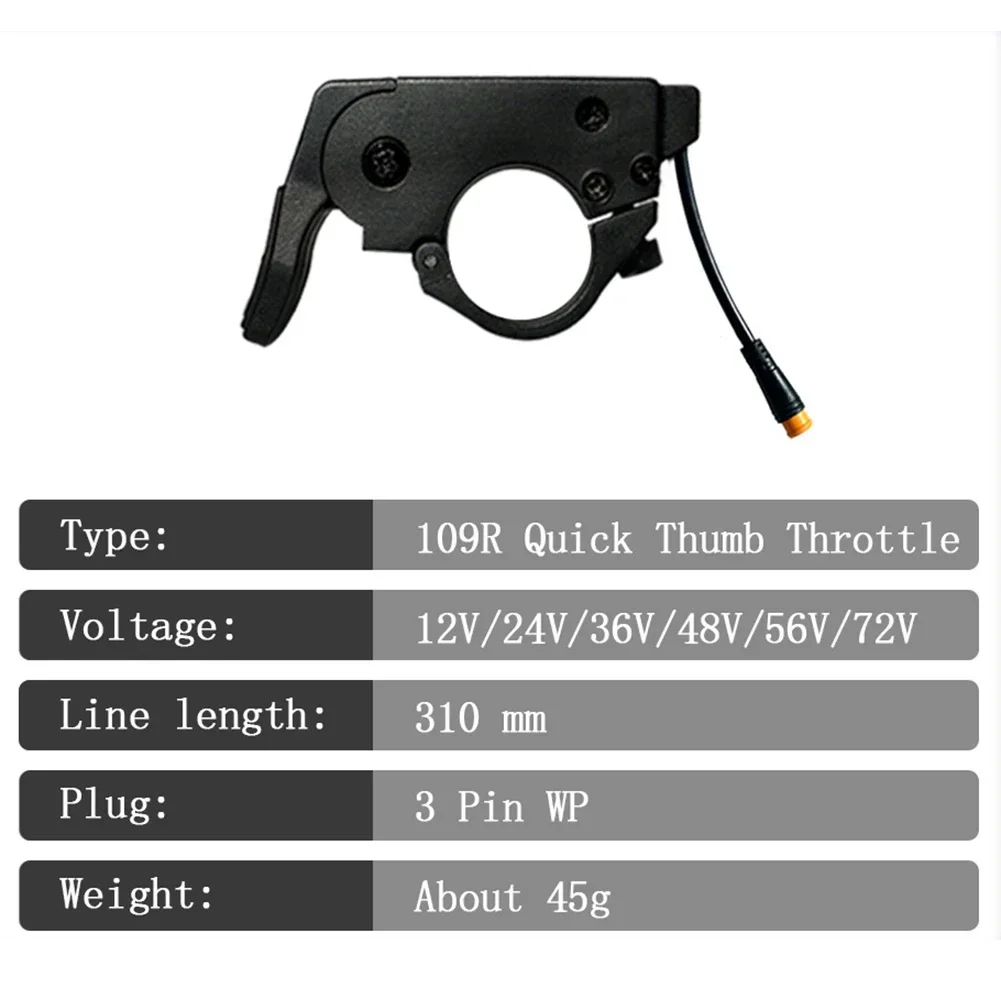 1pc E-Bike Thumb Throttle Lithium Electric Bicycle Moped Quick Release Thumb Throttle WP/SM Connector 109R Waterproof / Common