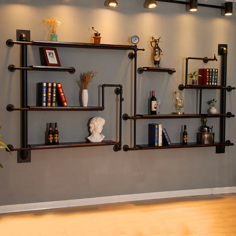 Retro industrial style wine wall wrought iron water pipe book creative wall