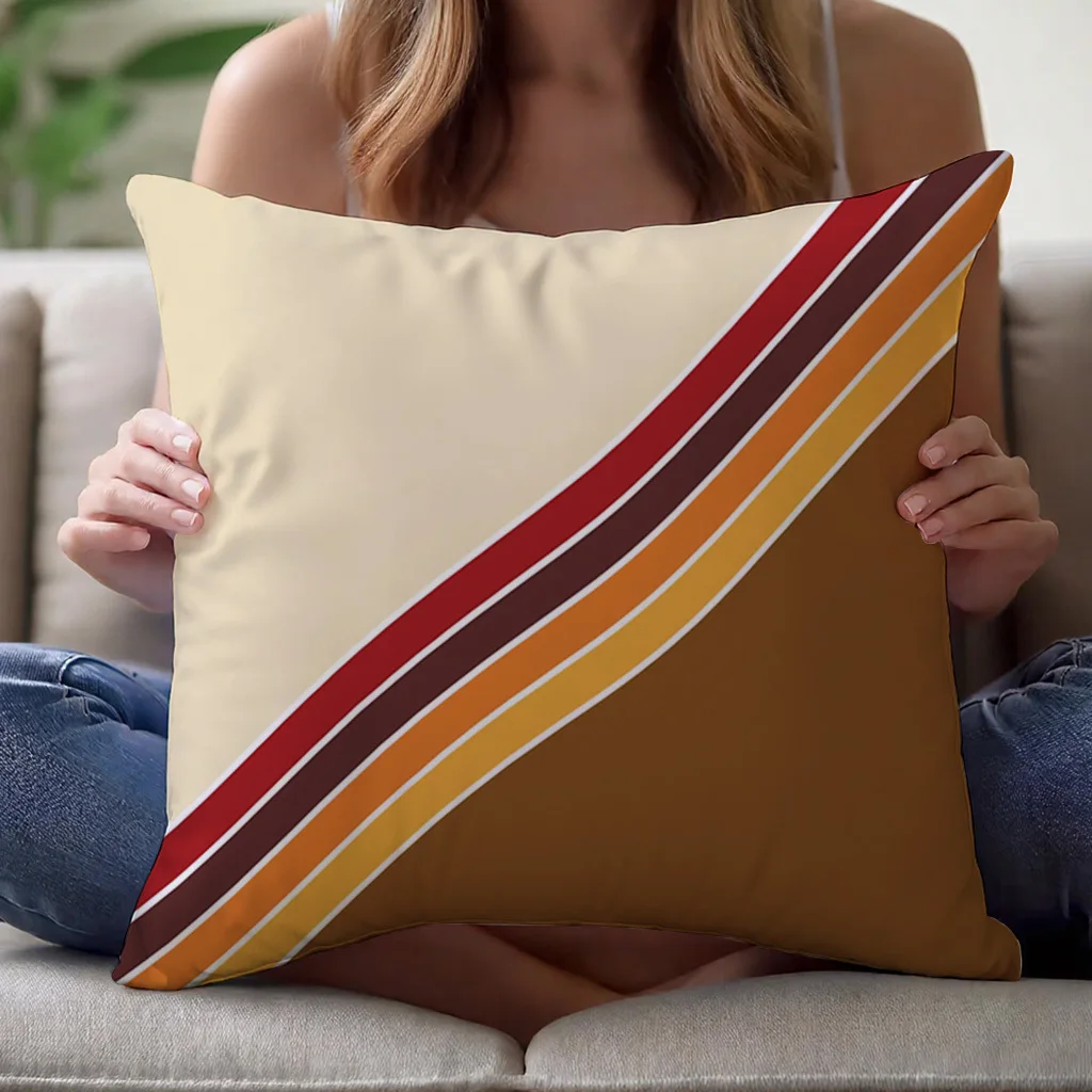 1970s Retro Racing Stripe Cushion Cover Single Sided Polyester 18x18 Inch Zipper Washable Vintage Decor