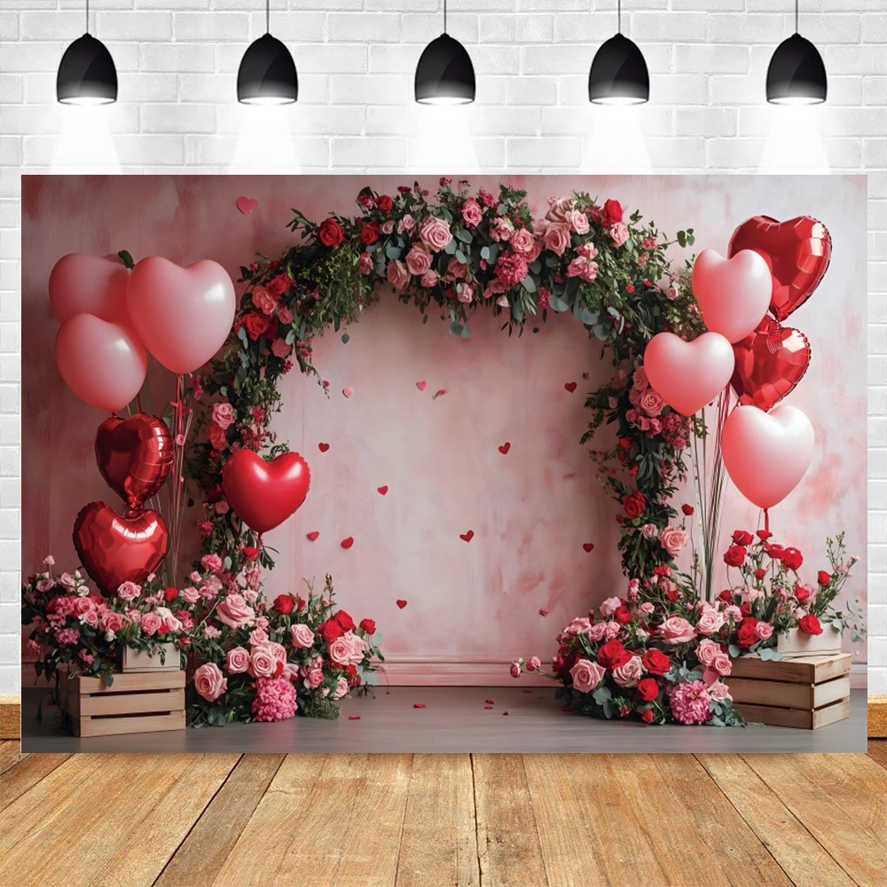 Valentines Day Arch Rose Love Heart Backdrop Pink Flowers Sweet Couple Portrait Family Party Wedding Photography Background