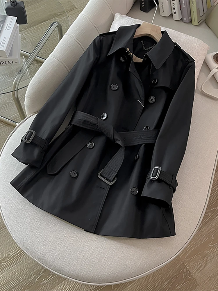 

Элегантная короткая черная куртка в британском стиле, приталенная, модная, универсальная, из смесового органического хлопка, женская верхняя одежда