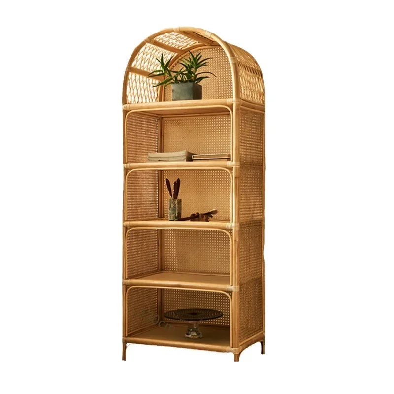Nordic true rattan bookshelf Nordic simple full rattan bookcase shelf home display cabinet study rattan bed and breakfast