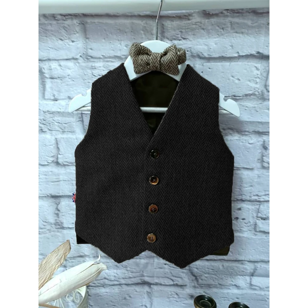 Boy's Casual Vest Herringbone Tweed Single Breasted Suit Vests Baby Boy Wedding Suit Waistcoat Sleeveless Jacket for Birthday