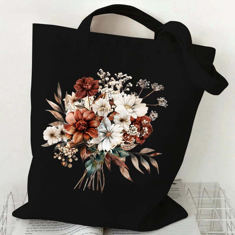 Sac fourre-tout en toile pour femme, sac à main de style esthétique, bouquet d'interconnexion, designer de fleurs vintage sauvages, initié