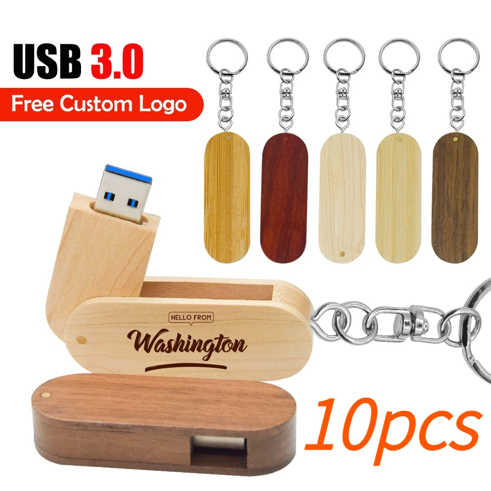 

10pcs Wooden Box USB 3.0 Flash Drives 128GB Free Custom Logo Pendrive Creative Gifts U Disk 32GB Wholesale Memory Stick 16GB 8GB