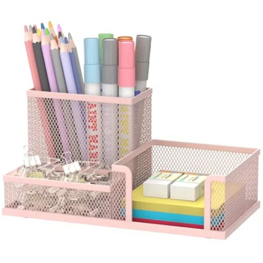Mesh Pen Holder Desk Organizer, Office Supplies Pencil Storage with 3 Compartments, Office Desk Accessories and Workspace Organ