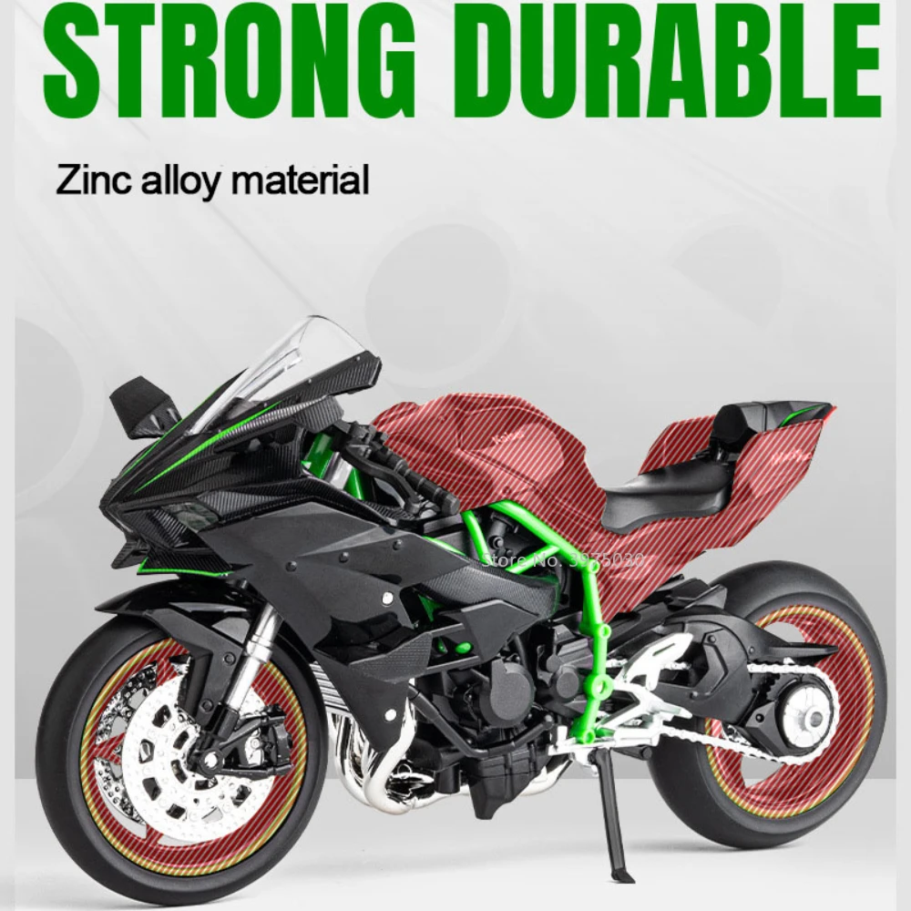 1:12 Scale Kawasaki Ninja H2R Alloy Diecast Toy Simulation Model with Sound and Light Wheel Suspension Decoration for Boys Gifts