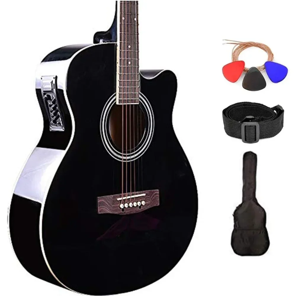 Acoustic Electric Guitar Spruce Wood Finish(Black EQ) Electro Acoustic Guitars with Strings, Strap, Pickup and Bag