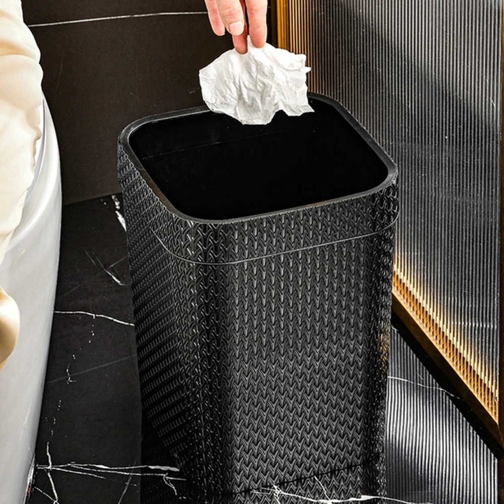 

Lidless Imitation Rattan Garbage Can Large Capacity Trash Bin For Home Office With Pressure Ring Plastic Waste Container Woven