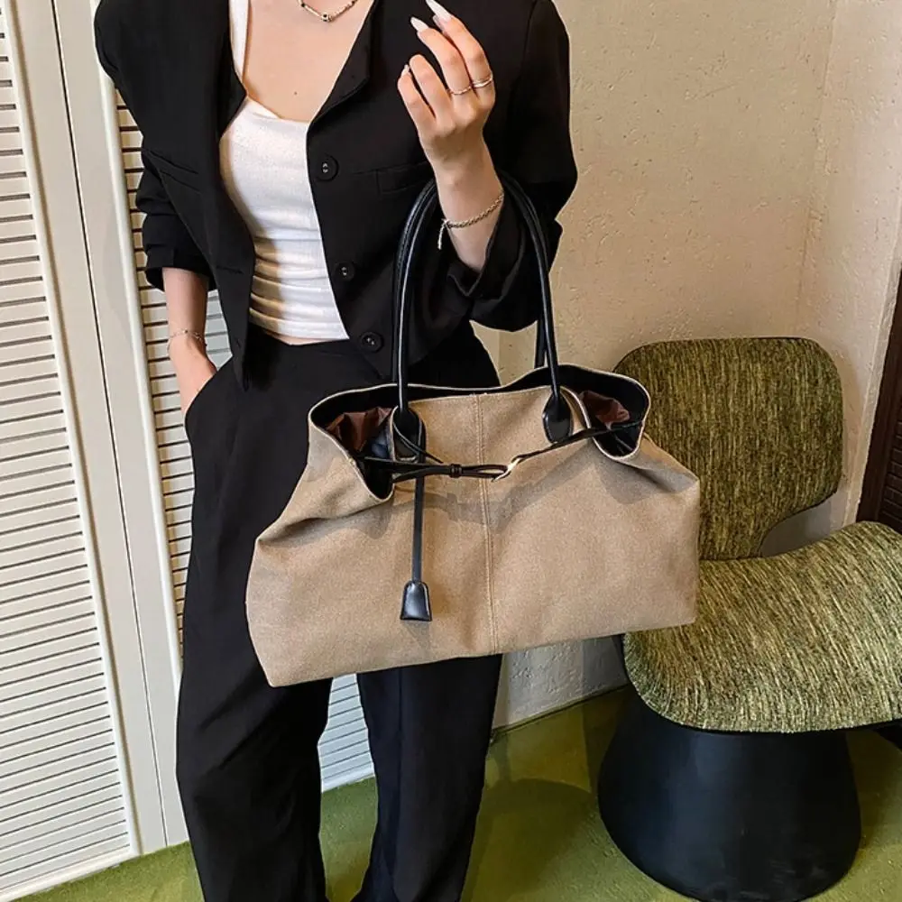

Korean Style Suede Shoulder Bag Solid Color Tote Bag Large Capacity Handbag Large Capacity Ethnic Style Underarm Packs Travel