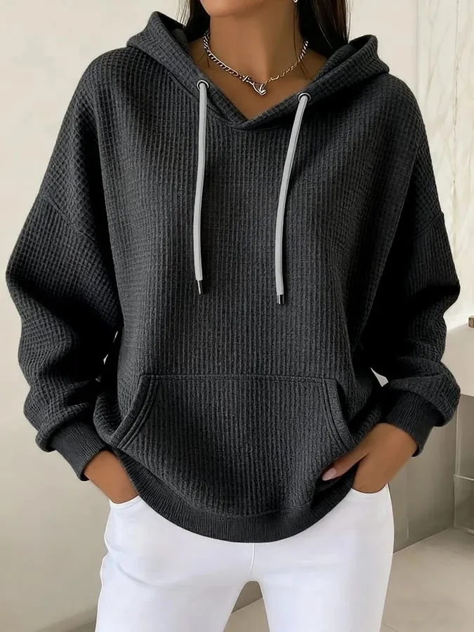 Autumn And Winter Women's Fashionable, Comfortable, Loose And Casual Temperament Commuting Versatile Simple Solid Color Hoodie