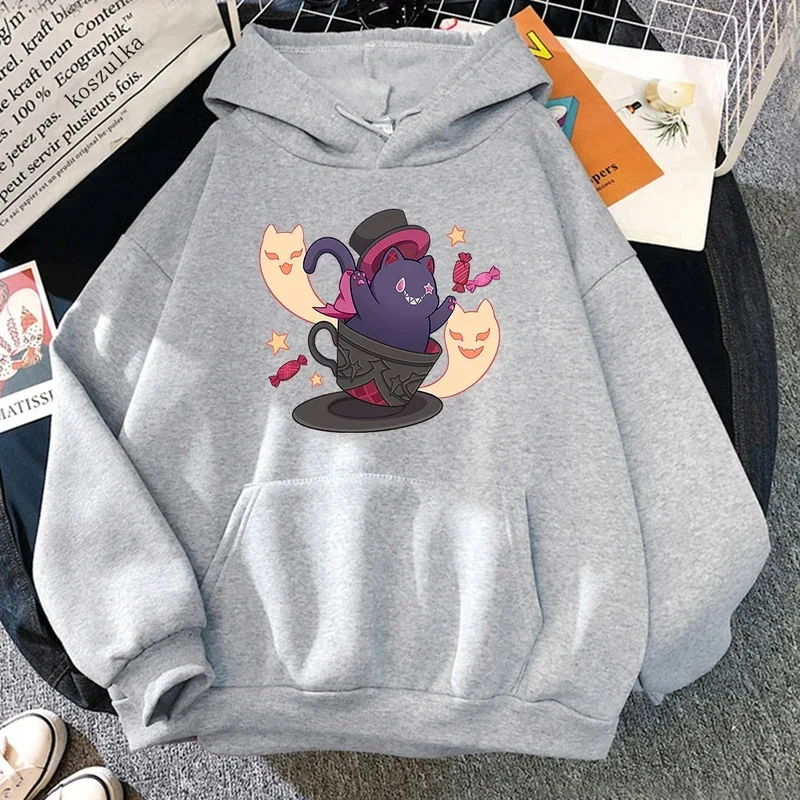 Genshin Impact Lyney Cat Hoodies Unisex Vintage Aesthetic Clothes Halloween Harajuku Autumn Winter Women\'s Sweatshirt Clothes