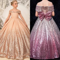 Luxury Formal Evening Dresses for Flower Girl Dress Kids  Birthday Party Elegant Sequins Gown Fluffy Long Pageant Prom Ball Gown