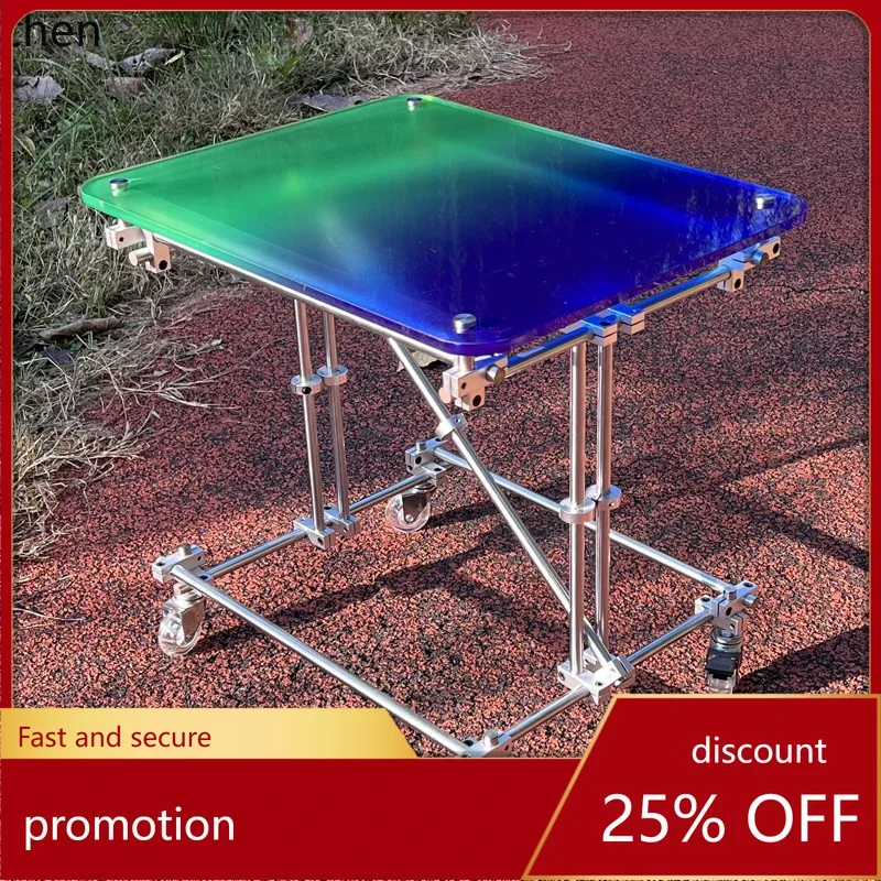 Mesa de centro de acrílico W5.19 con eje óptico lateral móvil, transparente, con cambio gradual de color, para sala de estar.