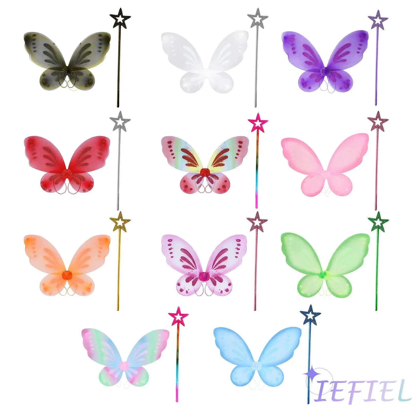 

Halloween 2pcs Girls Cosplay Costume Beautiful Butterfly Style Wings Star Shape Fairy Stick Photography Props for Carnivals