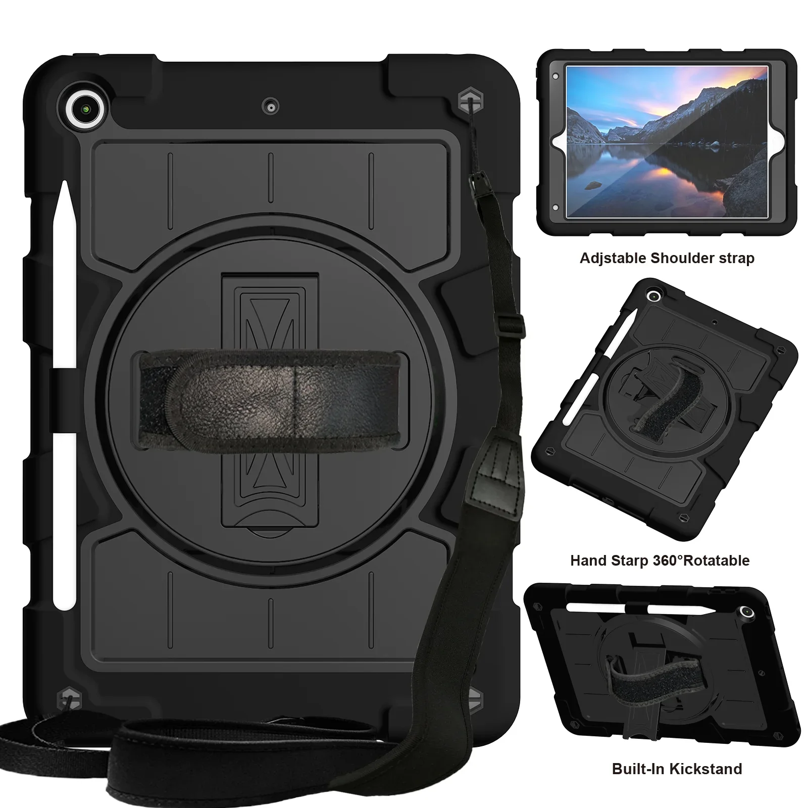 360 ° Funda giratoria de PU con correa para el hombro y soporte para iPad 7 8 9 10 2022 10,2 Air 4 5 10,9 pulgadas