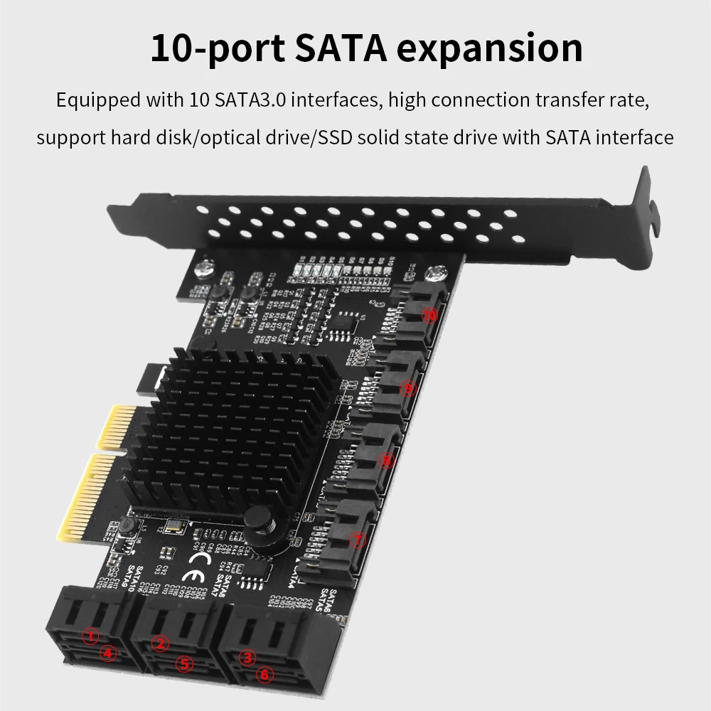 TISHRIC PCIE 4X To 10 Port Sata Expansion Card Pcie 3.0 Splitter PCIE Sata Adapter Compatible With X4 X8 X16 Graphics Interface