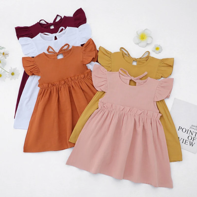 

Summer Baby Girls Sleeveless Pure Color Dresses For Girls Dresses 1-5Yrs New Baby Kids Girls Dress Princess Children Dress