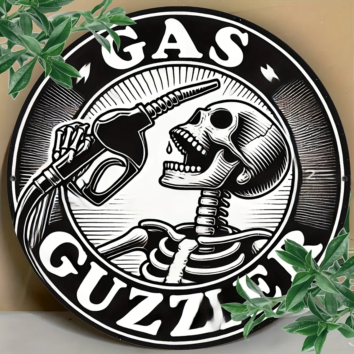Vintage Gas Guzzler Metallblechschild 20,3 x 20,3 cm – Retro-Wandkunst für Zuhause, Bar, Café und Außenräume