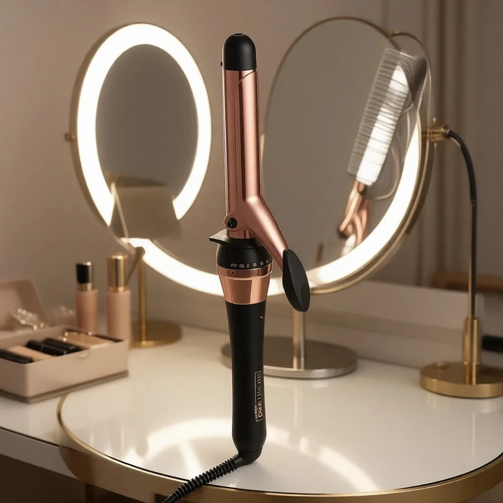 Rose Gold Titanium 1-Inch Curling Iron Creates Classic Curls for Short Medium Long Hair