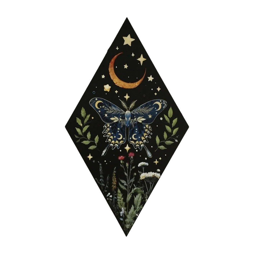 Sun Moon Wooden Wall Decor Dark Style Boho Butterfly Wall Decor Rhomboid Shape Flower Wall Art Sign Gothic Style