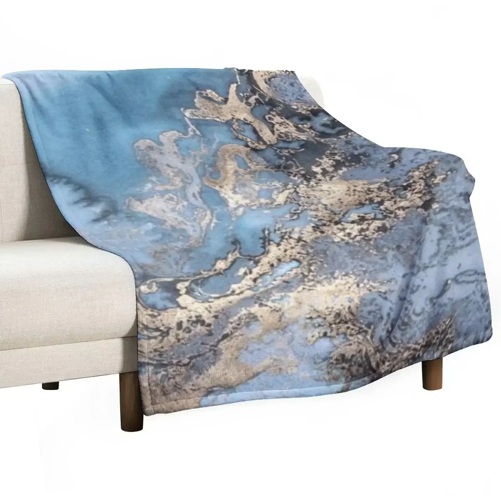 Blue and Gold Marble Throw Blanket Soft Plush Plaid Luxury St Moving Tourist Personalized Gift Giant Sofa Blankets