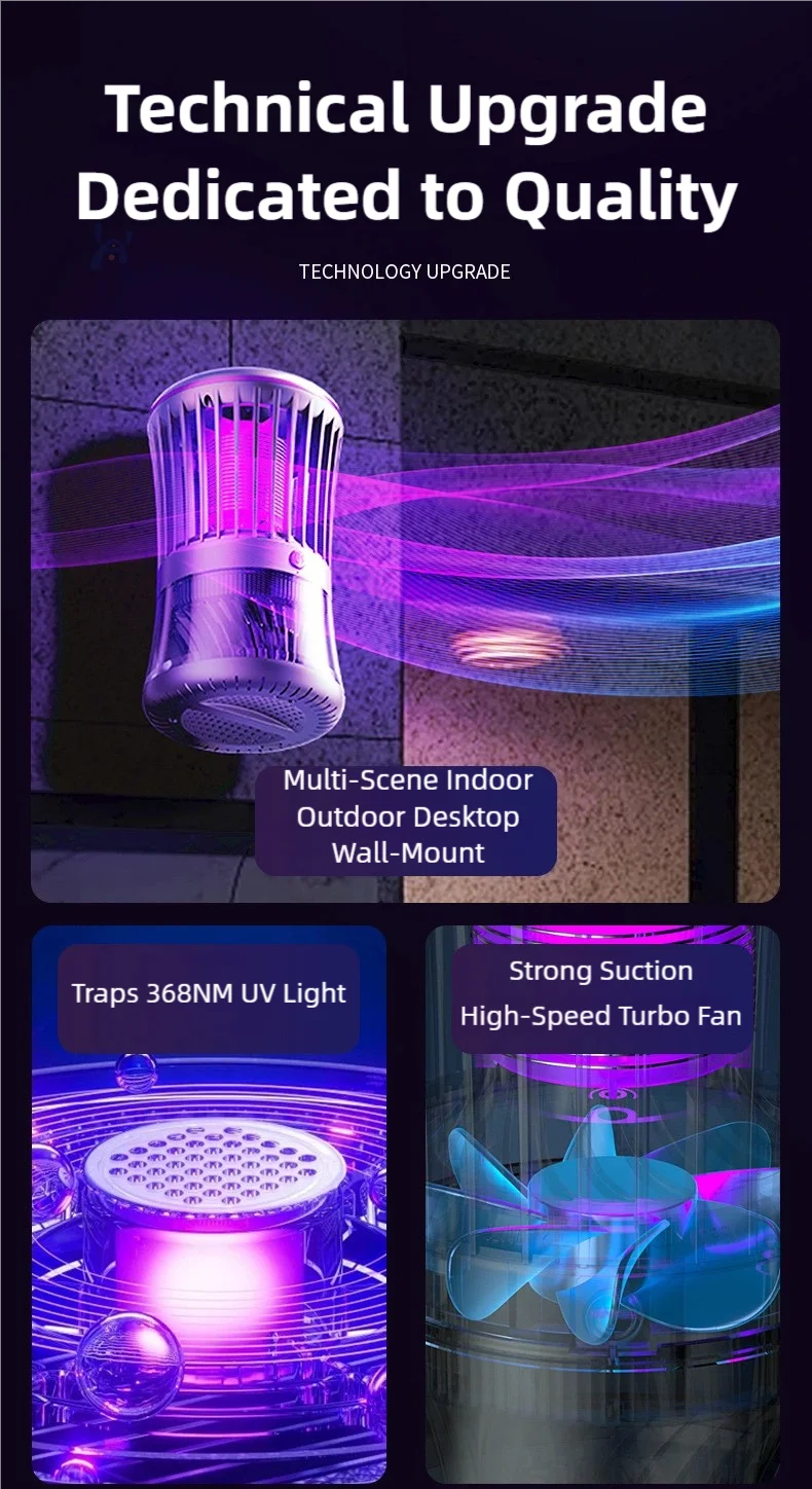 TINSOL 2-in-1 Elektrische Mückenkiller-Lampe 3000V Saugmückentrapper Typ-C Betrieben UV-Licht Mückenattraktor – Detail 5