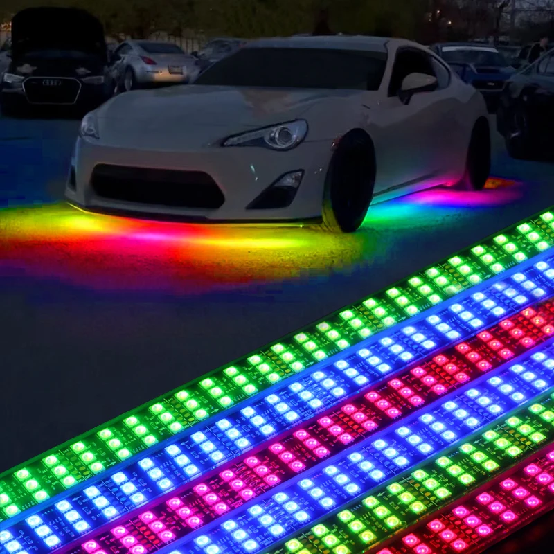 Premium Triple Row Under Glow IP68 Waterproof Flowing RGBIC Underbody LED Car 3 Row Underglow Light Kit For Car