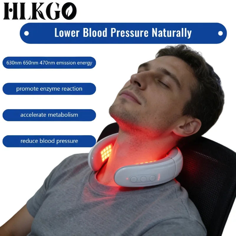 

Portable Rechargeable Neck Massager, 650nm Red & 470nm Blue Light Therapy with Heat for Cervical Pain