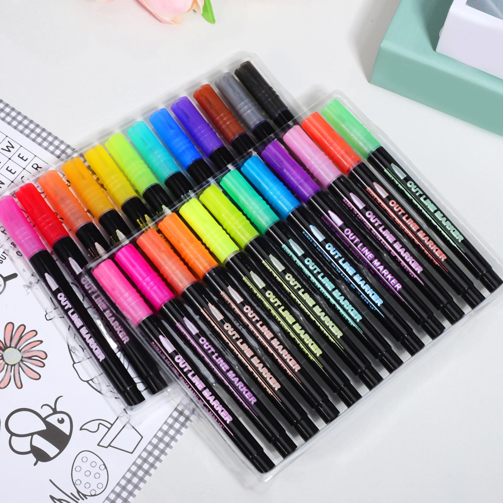 

24Pcs Glitter Markers Double Line Shimmer Outline Pens for Scrapbook Painting Drawing Coloring Greeting Cards Glitter Markers