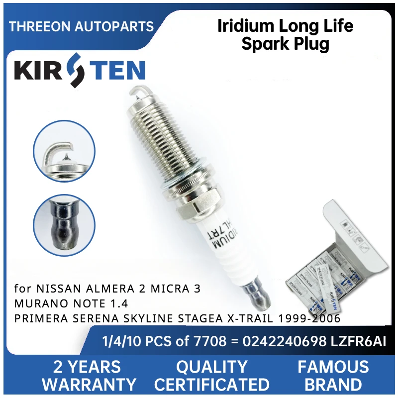 

KIRSTEN Iridium Spark Plug for NISSAN ALMERA 2 MICRA 3 MURANO NOTE 1.4 PRIMERA SERENA SKYLINE STAGEA X-TRAIL 1999-2006 FR7NES