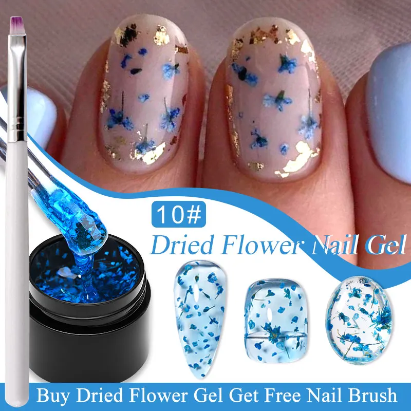 MEET ACROSS 핑크 말린 꽃 젤 네일 광택제, 브러시 포함, 자연 꽃 요정 네일 아트 젤, UV LED 페인팅 바니시, 5ml