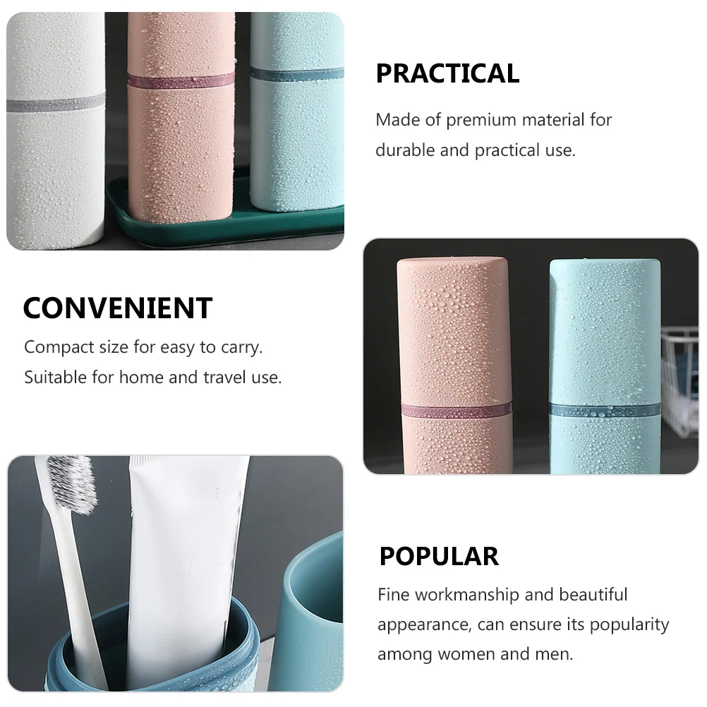 

2Pcs Portable Toothbrush Container Premium Material Two-in-One Washing Cup Compact Travel Home Use Dark Blue Pink