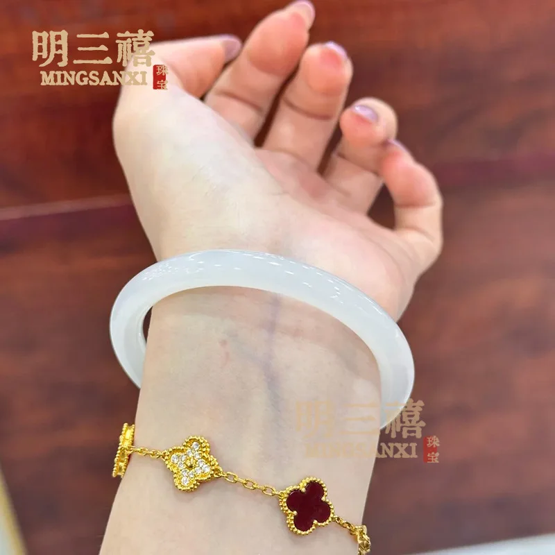 

Afghan , Xinjiang , girl's round bangle, thin bracelet, sheep fat white jade