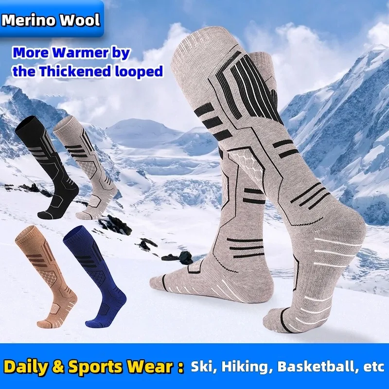 Wool Sportswear Ski Socks Warm Winter Men Women Thermal Breathable Thick Cotton Snowboard Skiing High Elastic Thermosocks 2pairs