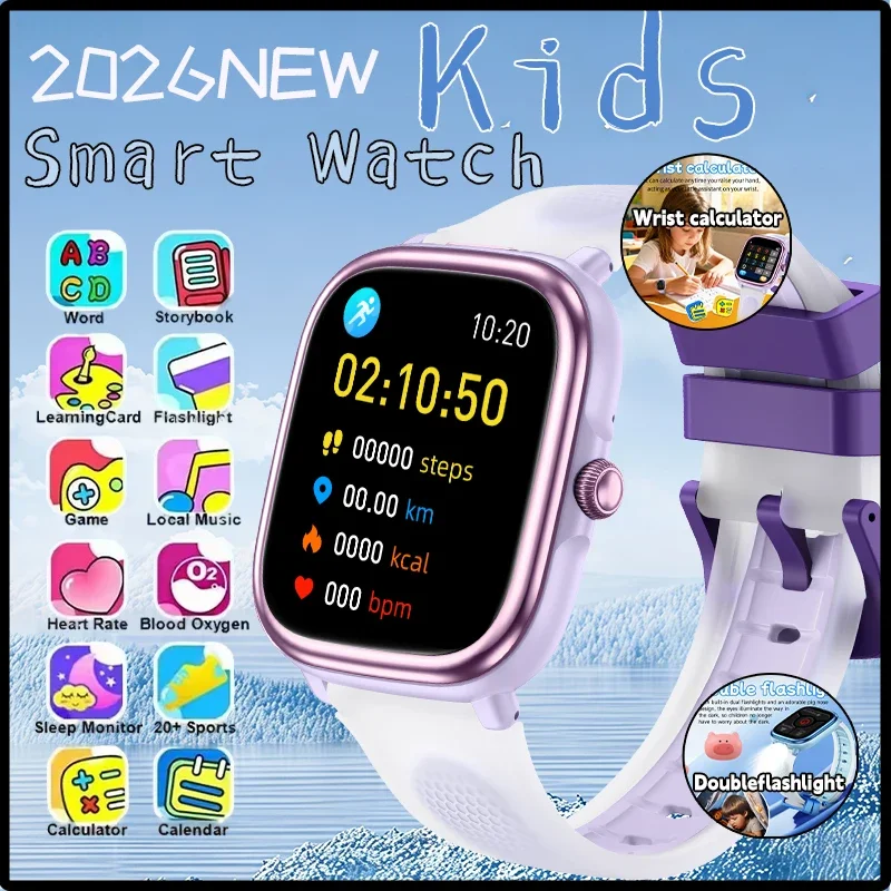 

2026 New Kids Study Smart Watch Puzzle Game Sleep Monitor 1.83" Display Alarm Clock Flashlight Children Smartwatch Boy Girl Gift