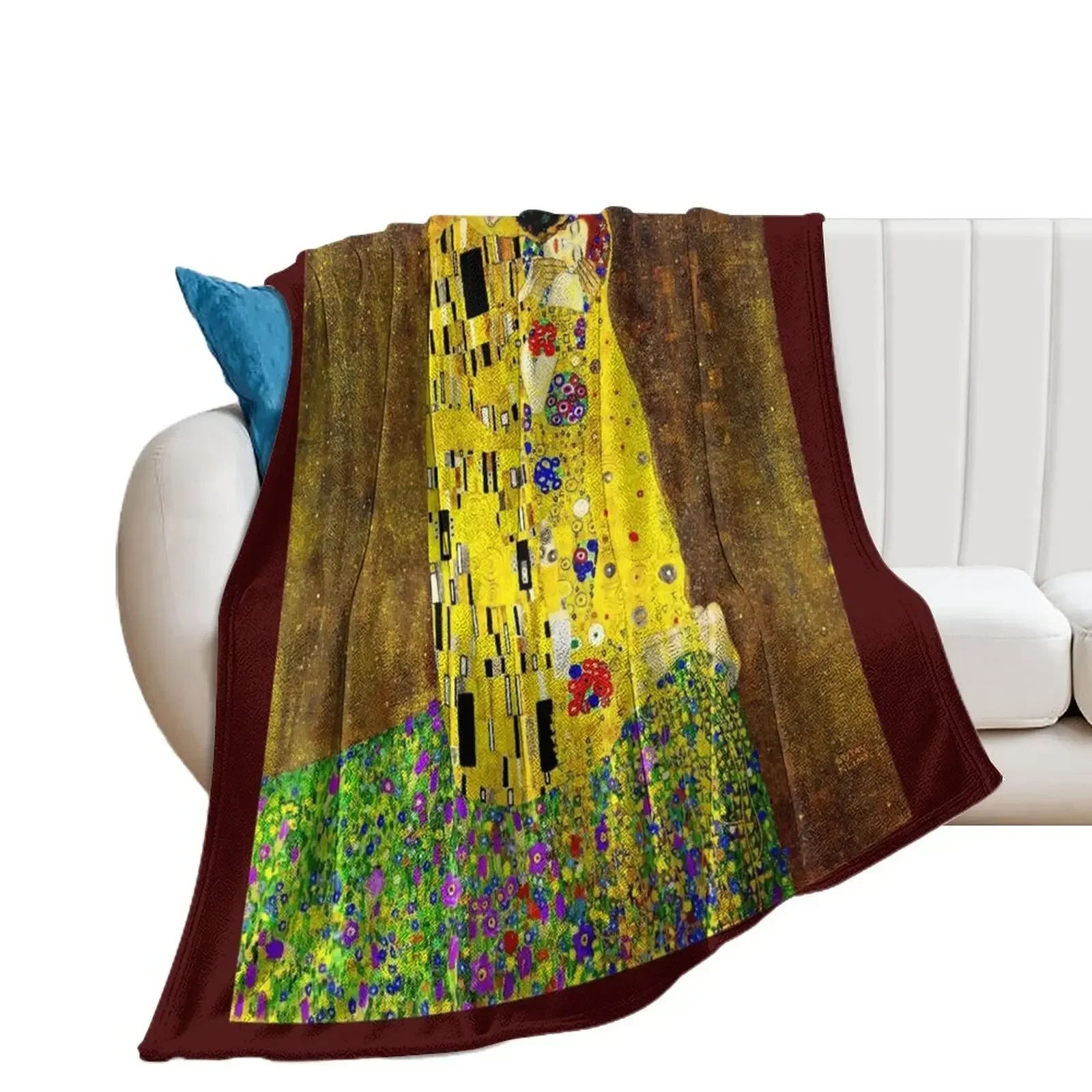 THE KISS 1917 : Gustav Klimt High Definition Print Throw Blanket Winter beds halloween Blankets