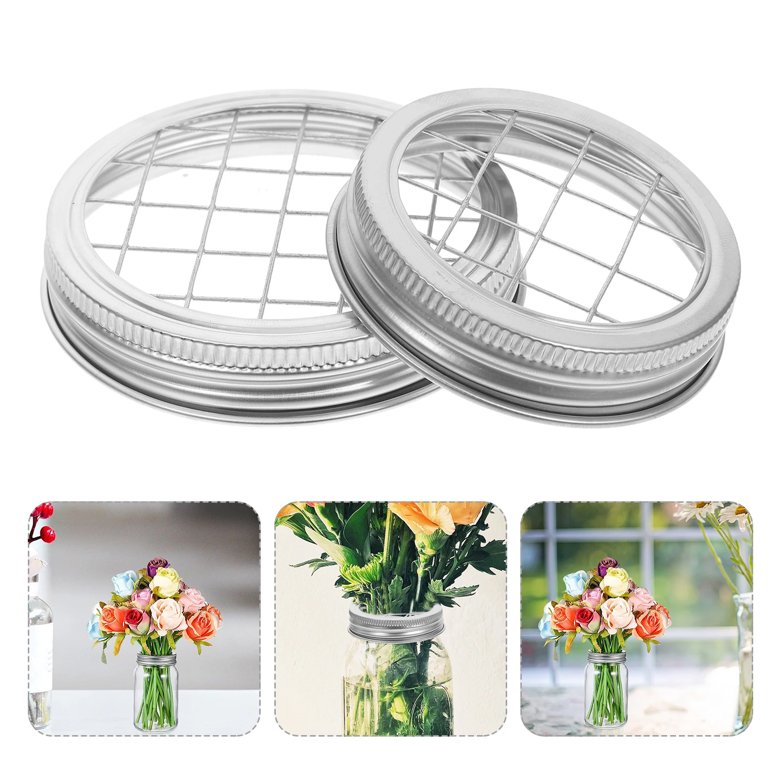 

4 set 4 Sets Metal Flower Frog Insert For Mason Jars Small Mouth Vase Accessories Floral Grid Organizer Reusable Canning Jar Lid