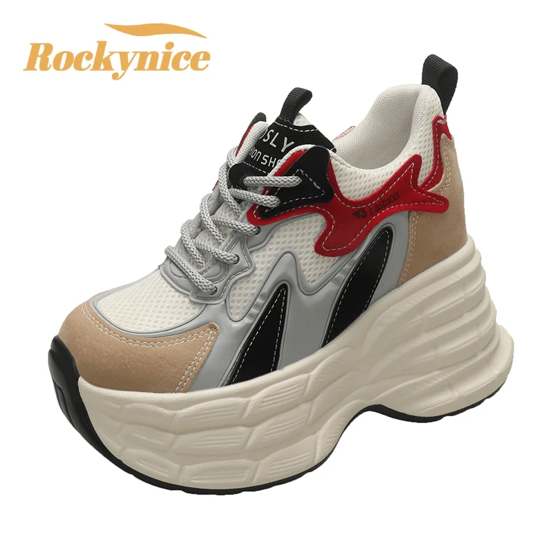 

11CM Women Casual Leather Sneakers Autumn High Platform Shoes Thick Soles Sports Dad Shoes Woman Chunky Sneakers Chaussure Femme