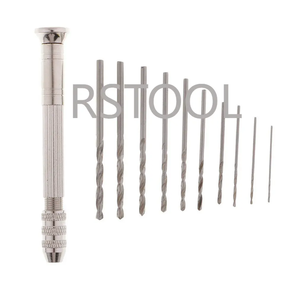 Trapano a mano in alluminio 0.8-3.0mm con mandrino autoserrante 10Pcs Mini trapano a torsione precisione Pin morsa lavorazione del legno strumento di perforazione rotante